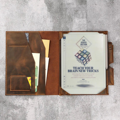 Personlized Genuine ALL leather folio case with pen holder for remarkable paper pro